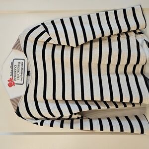 Striped Black and White Sweater With Elbow Patches